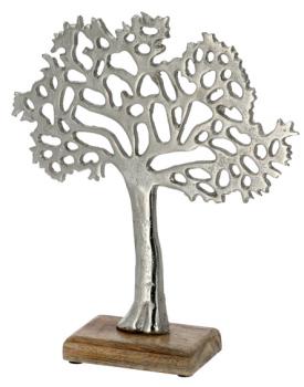 Lebensbaum auf Fuß, silber Mangoholz, Aluminium, H:27cm T:5cm